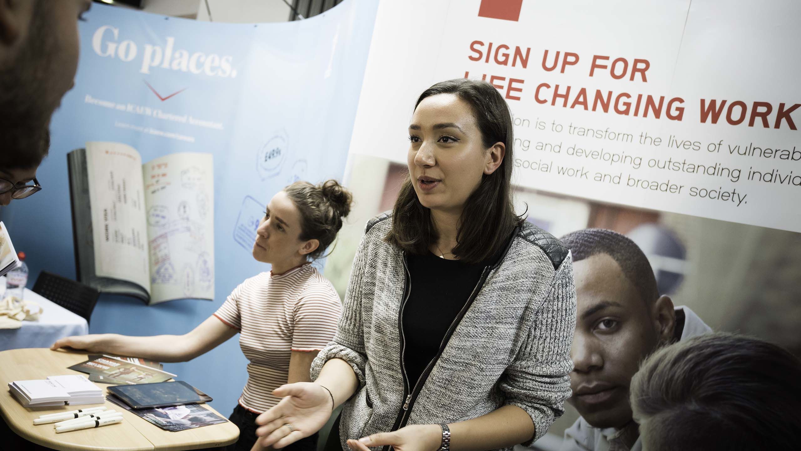 Member of staff giving information about opportunities available through the Careers and Placements team.