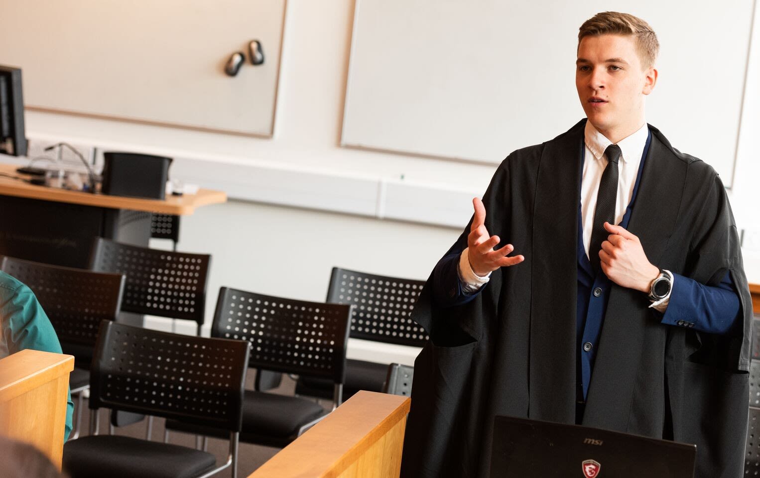 Law Students in mock courtroom