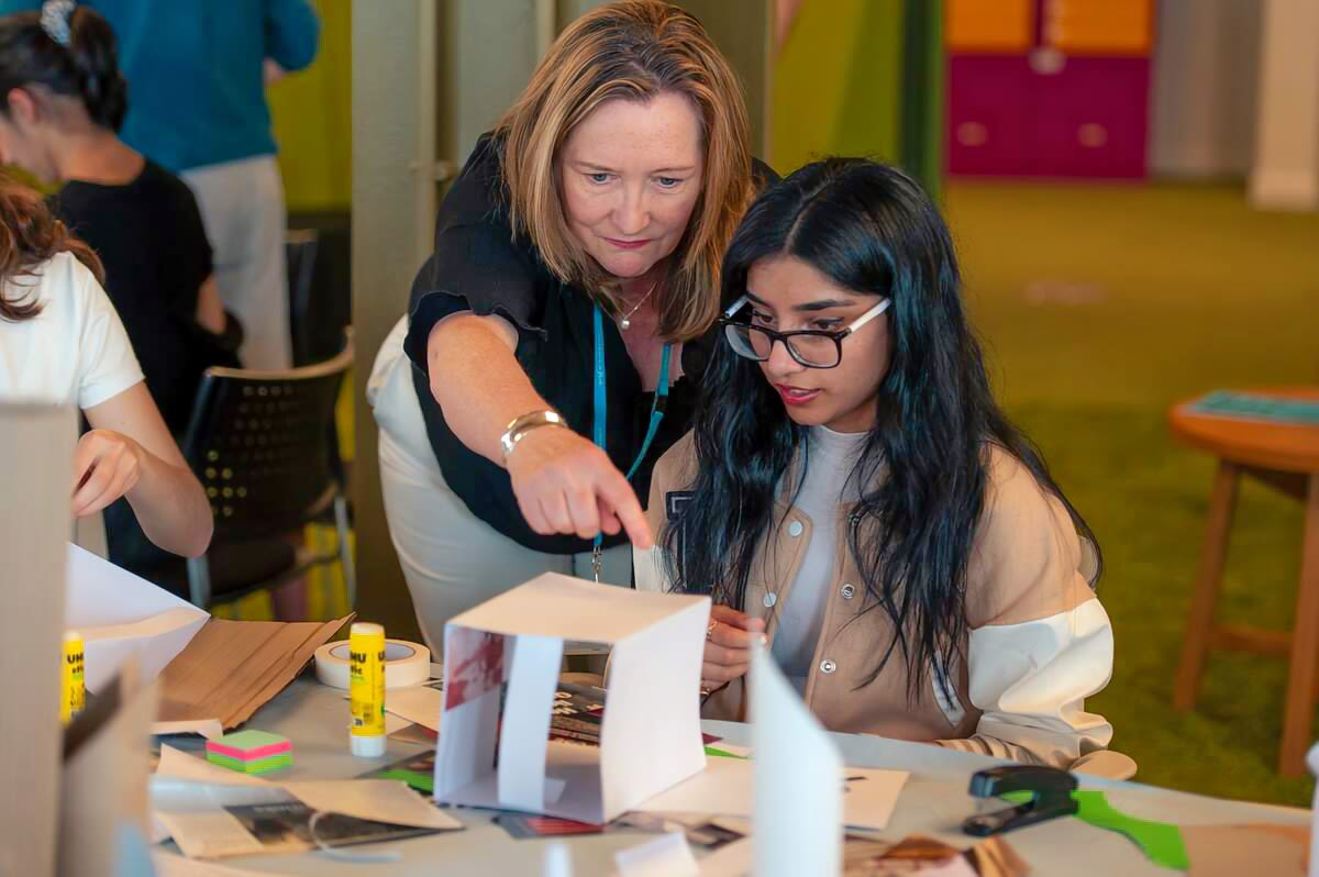 Prof Lorraine Farrelly with a student